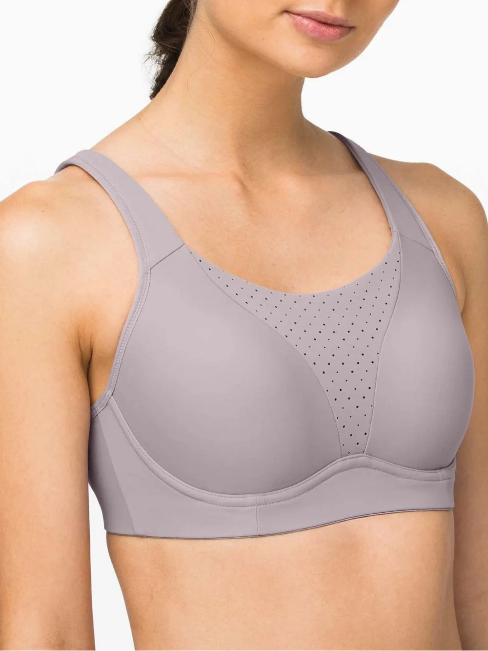 Lululemon Run Times Bra Dark Chrome High Support 36DD Perforated Running